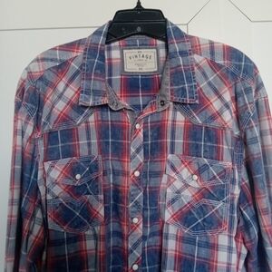 BKE Vintage Red and Blue Pearl Snap Button Down  XXL EUC